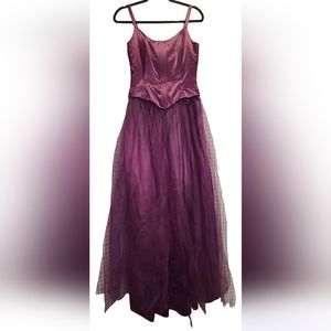 Gunne Sax Vintage deep purple tulle dress with corset bodice